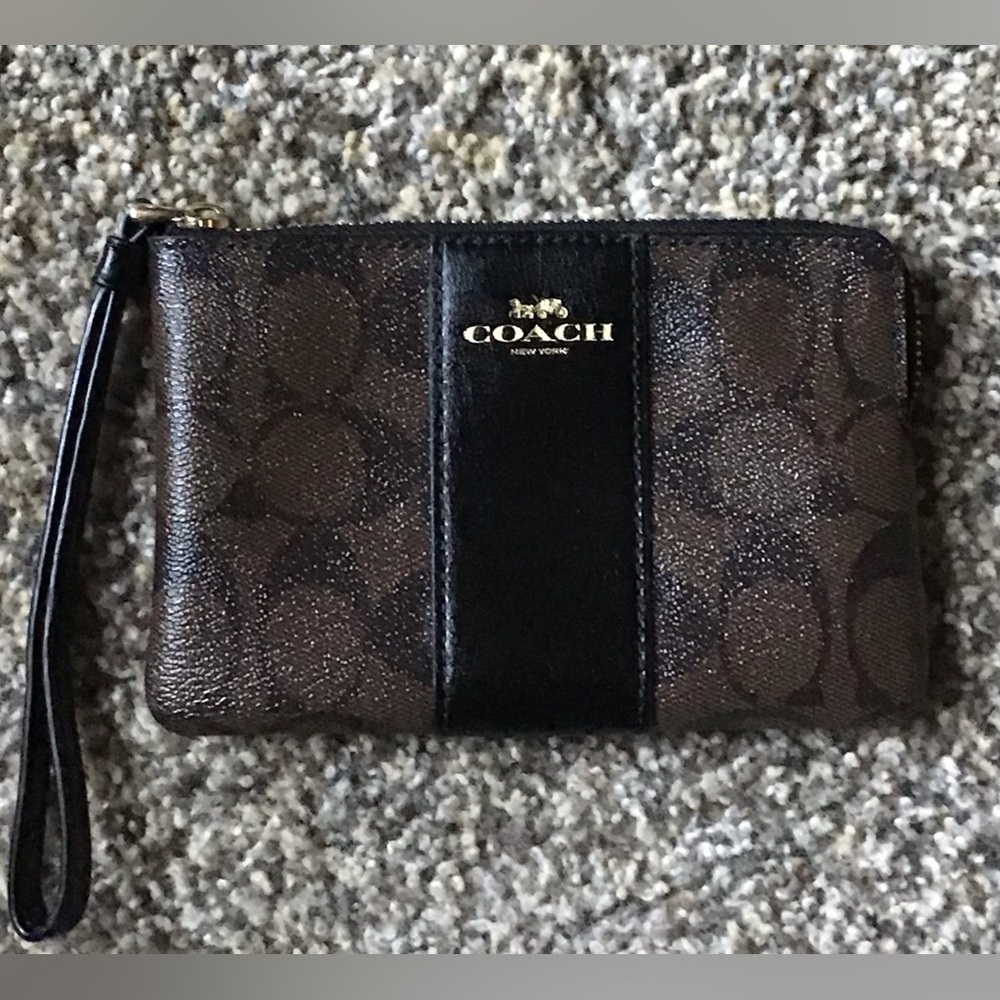 Coach Brown and Black Signature Wristlet